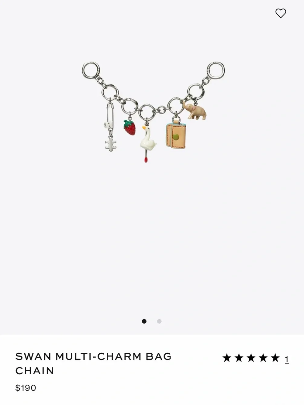 Swan Multi-Charm Bag Chain - Silver with White, Red, Green, Tan Charms